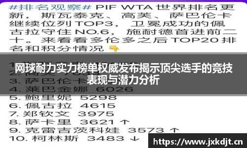 网球耐力实力榜单权威发布揭示顶尖选手的竞技表现与潜力分析